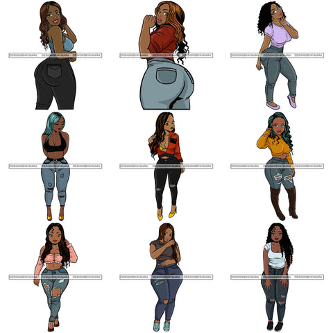 Bundle 9 Afro Thick Thigh Big Eyes Woman Sassy Exotic Curvy Goddess .SVG Cutting Files For Silhouette and Cricut and More!