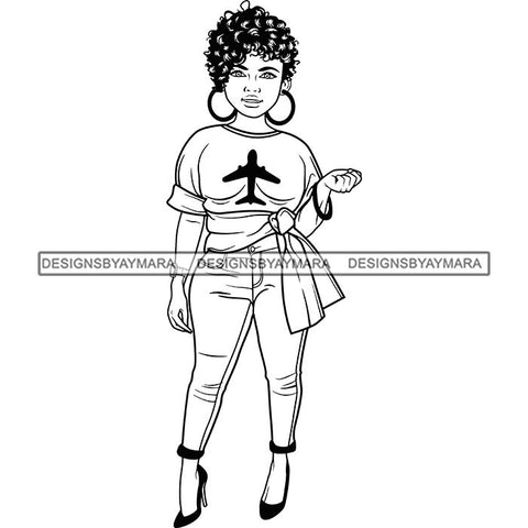 Afro Lola Boss Confident Classy Woman Black and White Designs SVG Cutting Files For Silhouette Cricut and More