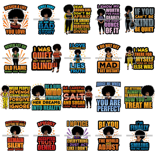 Bundle 20 Afro Lola Life Quotes SVG Files For Cutting and More