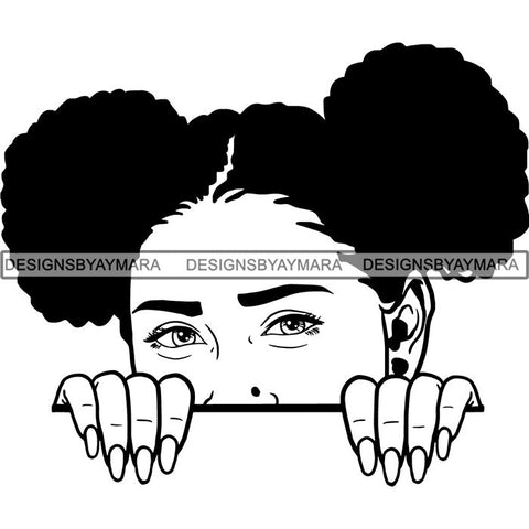 Afro Woman Peeking Peek-a-Boo I see You Melanin Pretty Half Face PNG File For Print Not For Cutting