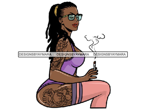 Woman Smoking Pot Deadlock Braids Hairstyle Rasta Queen Blunt Weed Cannabis 420 Marijuana Stoner High Life PNG Files For Print Not For Cutting