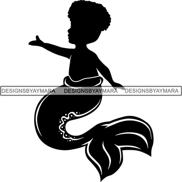 Afro Cute Baby Girl Mermaid Fantasy .SVG Cut Files For Silhouette Cricut and More