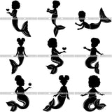 Bundle 9 Afro Cute Baby Girl Mermaid Fantasy .SVG Cut Files For Silhouette Cricut and More