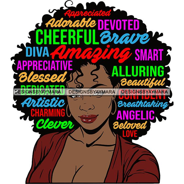 Afro Pretty Woman Hair Quotes Words Letters Lady Female Qualities SVG Files For Cutting and More!