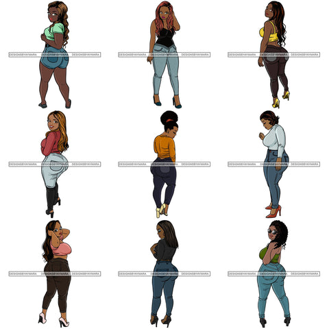 Bundle 9 Afro Thick Thigh Big Eyes Woman Sassy Exotic Curvy Goddess .SVG Cutting Files For Silhouette and Cricut and More!