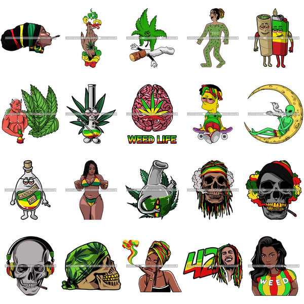 Bundle 20 Rasta High Life Smoking Weed Everyday 420 Cannabis Pot Head Weed Leaf Grass Marijuana Joint Blunt Stoned SVG Cutting Files