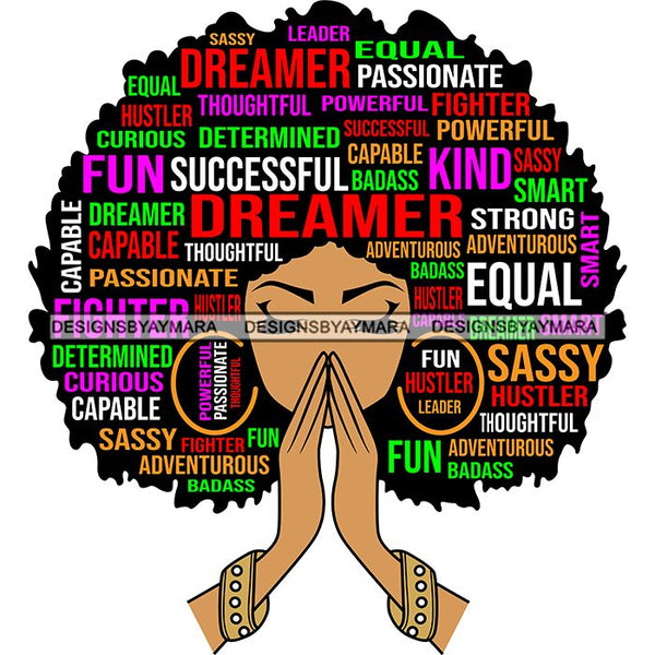 Afro Woman Praying Hair Life Quotes Strong Independent Educated Melanin SVG Cutting Files