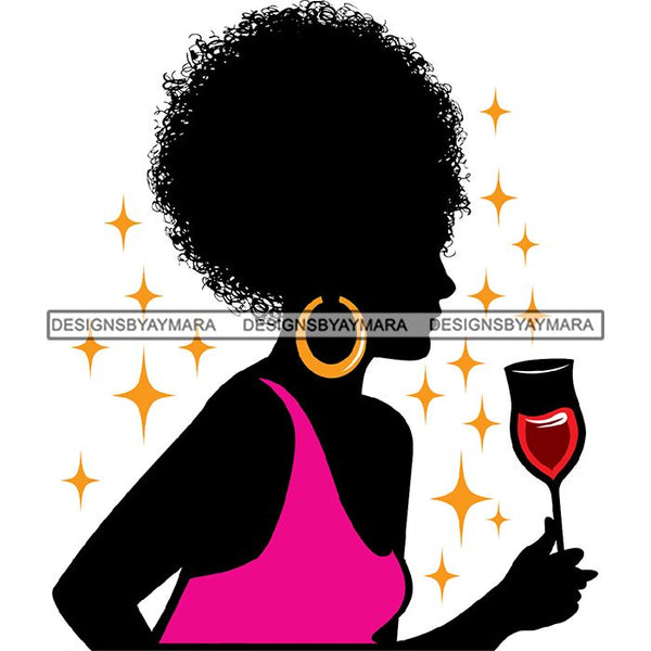 Afro Woman Silhouette Drinking Wine Relax Chilling Stress Free .SVG Cutting Files For Silhouette and Cricut and More!