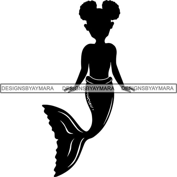 Afro Cute Baby Girl Mermaid Fantasy .SVG Cut Files For Silhouette Cricut and More