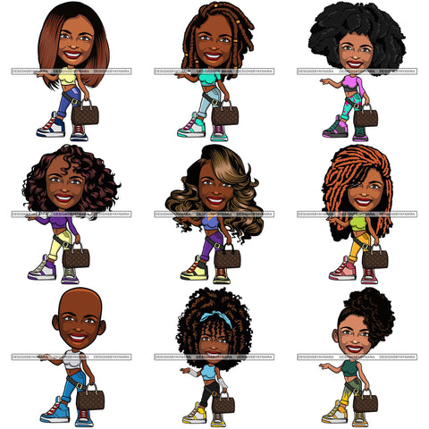 Bundle 9 Cute Afro Lola Boss Lady Summer Fashion Dope Diva Glamour .SVG Cutting