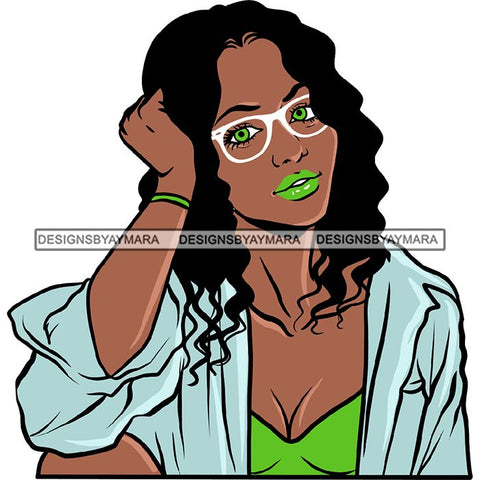 Ebony Afro Woman Nubian Melanin Brown Skin Makeup Model Glasses Accesories SVG Cut Files