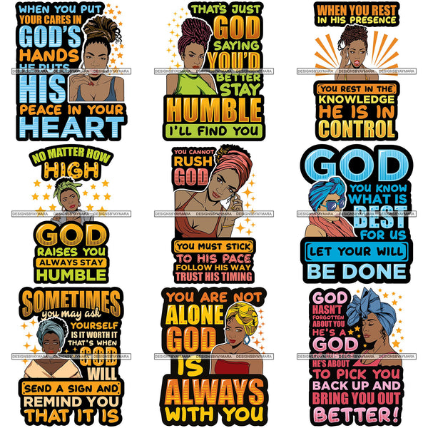 Bundle 9 Afro Black Proud Woman Lord God Quotes SVG Cutting Files For Silhouette Cricut and More