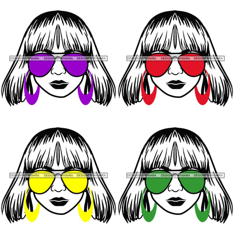 Bundle 4 Afro Lola Boss Lady Dope Diva Glamour Wearing Glasses Accesories .SVG Cut Files