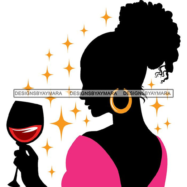 Afro Woman Silhouette Drinking Wine Relax Chilling Stress Free .SVG Cutting Files For Silhouette and Cricut and More!