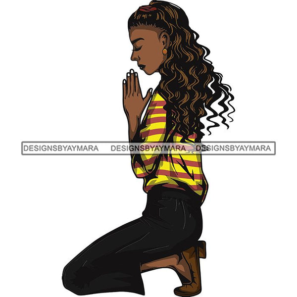 Afro Lola Woman Praying God Lord Knee Prayers Pray Believe Church .SVG PNG JPG Clipart Vector Cutting Files