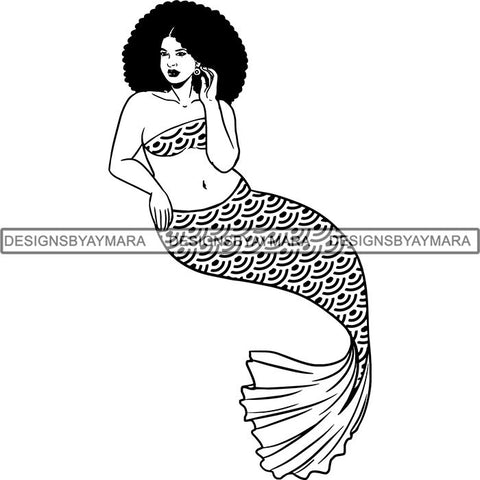 Afro Black Woman Mermaid Aquatic Creature  SVG Cutting File For Silhouette and Cricut