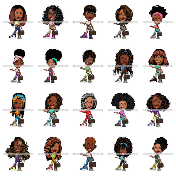 Bundle 20 Cute Afro Lola Boss Lady Summer Fashion Dope Diva Glamour .SVG Cutting