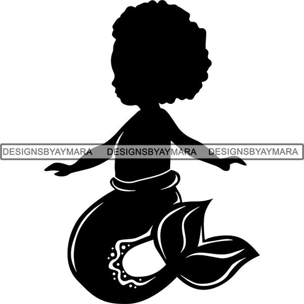 Afro Cute Baby Girl Mermaid Fantasy .SVG Cut Files For Silhouette Cricut and More