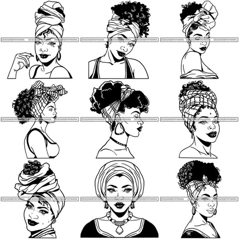 Bundle 9 Afro Woman SVG Turban Head Wrap Cutting Files For Silhouette Cricut and More