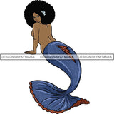 Afro Black Woman Mermaid Aquatic Creature  SVG Cutting File For Silhouette and Cricut