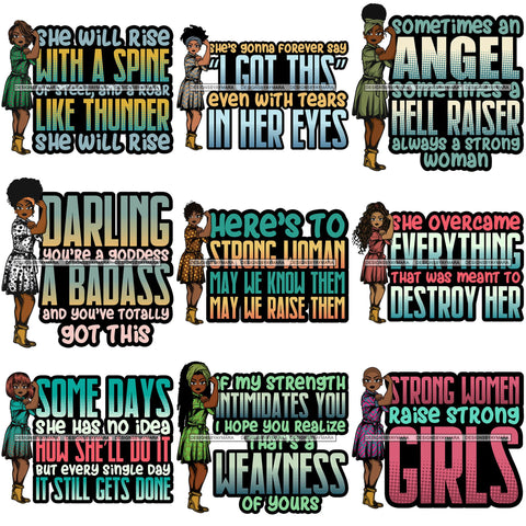 Bundle 9 Afro Lola Strong Lady We can Do It Woman Power Flexing Arms Believe in Yourself Quotes .SVG Cutting Files For Silhouette and Cricut and More!