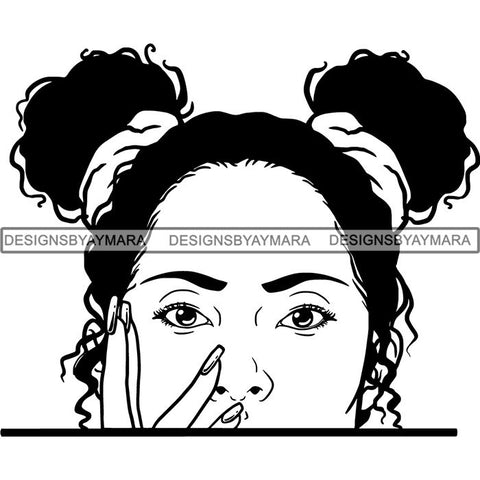 Afro Woman Peeking Peek-a-Boo I see You Melanin Pretty Half Face PNG File For Print Not For Cutting