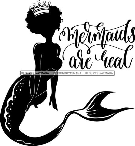 Afro Black Woman Mermaid Aquatic Creature  SVG Cutting File For Silhouette and Cricut