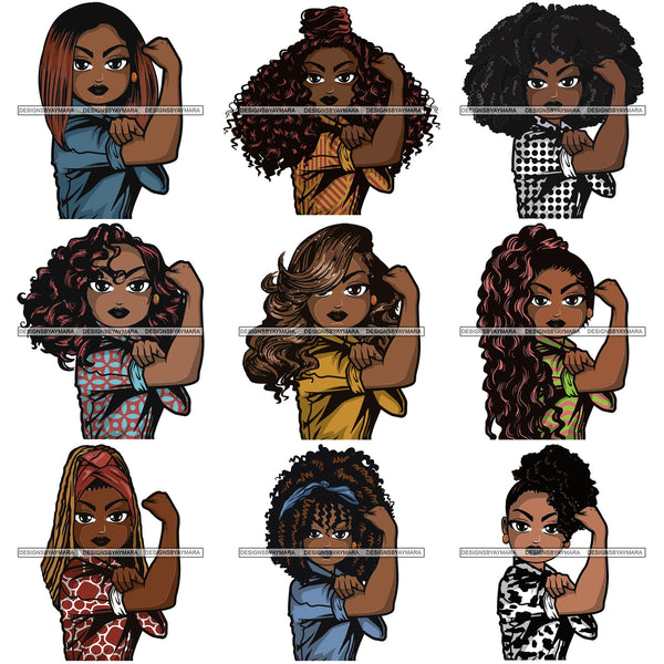 Bundle 9 Afro Strong Lola Flexing We Can Do It Woman Power .SVG Cutting Files For Silhouette Cricut and More!