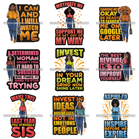 Bundle 9 Afro Lola Boss Lady Quotes .SVG Cutting Files For Silhouette and Cricut and More!