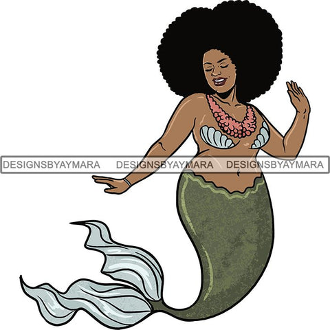Afro Black Woman Mermaid Aquatic Creature  SVG Cutting File For Silhouette and Cricut