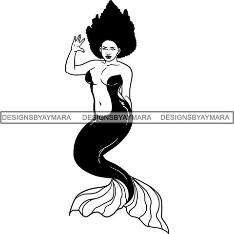 Afro Black Woman Mermaid Aquatic Creature  SVG Cutting File For Silhouette and Cricut