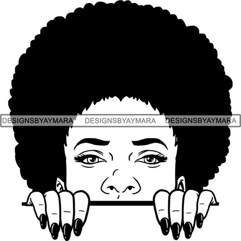 Afro Woman Peeking Peek-a-Boo I see You Melanin Pretty Half Face PNG File For Print Not For Cutting