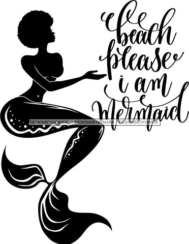 Afro Black Woman Mermaid Aquatic Creature  SVG Cutting File For Silhouette and Cricut