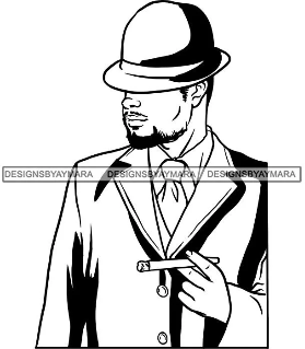 Attractive Man Bearded Beard Smoking Cigar Classy hat Fresh Haircut Dressing Elegant Suit Fashion Style SVG JPG PNG Vector Clipart Cricut Silhouette Cut Cutting