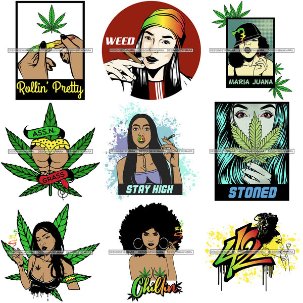 Bundle 9 420 Cannabis Pot Head Weed Leaf Grass Marijuana Joint Blunt Stoned High Life SVG Cutting Files