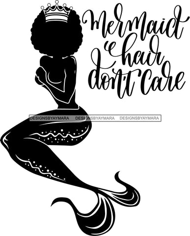 Afro Black Woman Mermaid Aquatic Creature  SVG Cutting File For Silhouette and Cricut