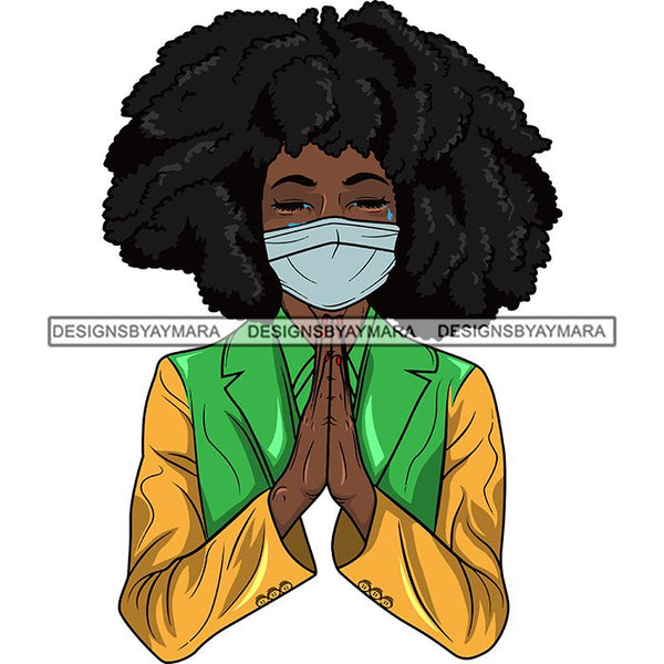 Afro Lola Praying Sad Crying Pain Face Mask Begging Prayers Virus SVG Vector Clipart Cutting Files