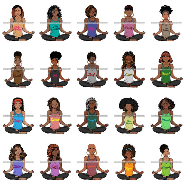 Bundle 20 Afro Lola Meditation Meditate Yoga Relax Inhale Exhale Stress Free .SVG Cutting Files For Silhouette and Cricut and More!