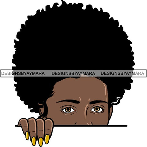 Afro Woman Peeking Peek-a-Boo I see You Melanin Pretty Half Face PNG File For Print Not For Cutting