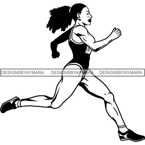 Afro Black Woman Runner Athletic Sport .SVG Cutting File For Silhouette and Cricut