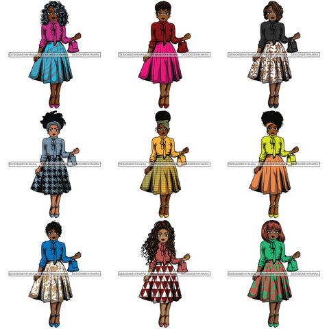 Bundle 9 Afro Lola Classy Fashion Girl Fashionable Woman .SVG Clipart Cutting Files For Silhouette and Cricut and More!