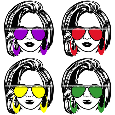 Bundle 4 Afro Lola Boss Lady Dope Diva Glamour Wearing Glasses Accesories .SVG Cut Files