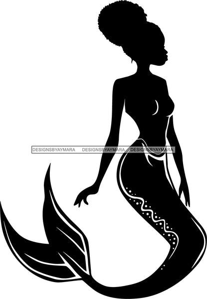 Afro Black Woman Mermaid Aquatic Creature  SVG Cutting File For Silhouette and Cricut