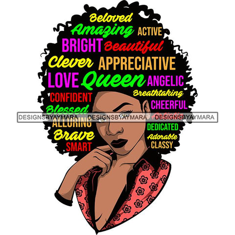 Afro Pretty Woman Hair Quotes Words Letters Lady Female Qualities SVG Files For Cutting and More!