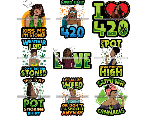 Bundle 9 Marijuana Cannabis Hashish Weed Leaf Grass Dope 420 Hemp Pot Joint Blunt Stoned High Life SVG Cutting Files