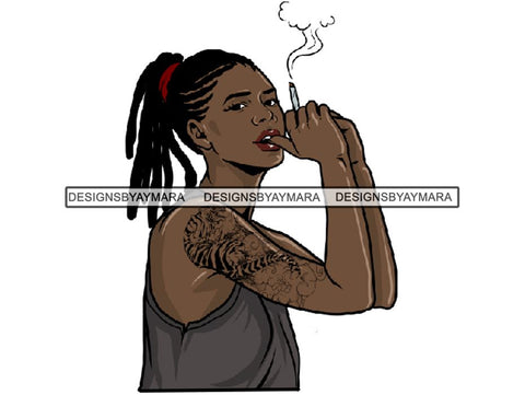 Woman Smoking Pot Deadlock Braids Hairstyle Rasta Queen Blunt Weed Cannabis 420 Marijuana Stoner High Life PNG Files For Print Not For Cutting