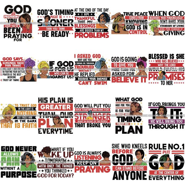 Bundle 20 Afro Woman God Lord Life Quotes SVG Cutting Files For Silhouette and Cricut and More!