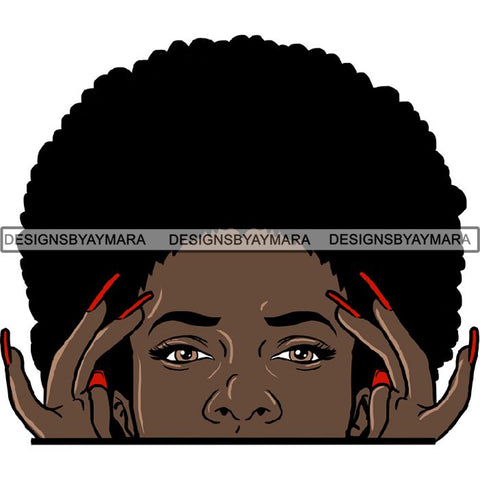 Afro Woman Peeking Peek-a-Boo I see You Melanin Pretty Half Face PNG File For Print Not For Cutting