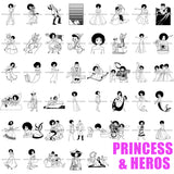 Princesses and Heroes Cartoon Character Designs Black Princess Black Hero Designs For Sublimation SVG PNG JPG Cutting Files Cricut Silhouette