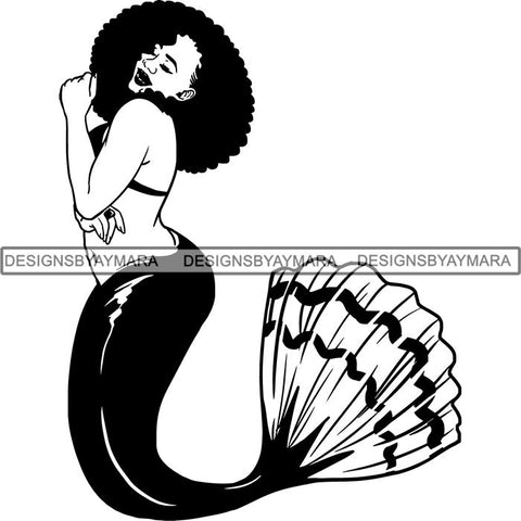 Afro Black Woman Mermaid Aquatic Creature  SVG Cutting File For Silhouette and Cricut